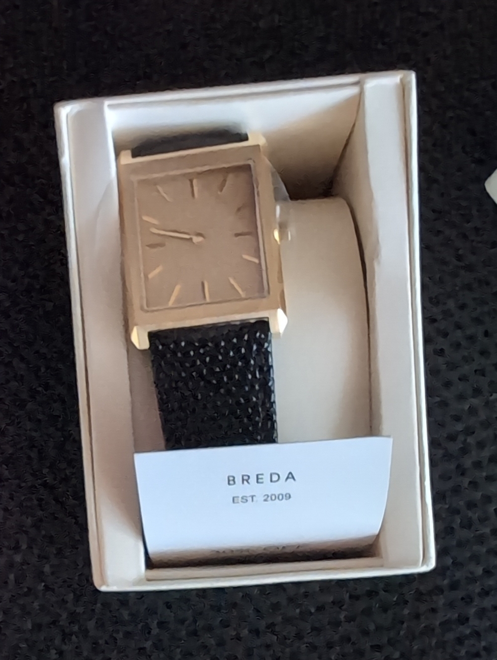 BREDA Virgil Gold-Tone Square Men's Watch with Black Leather Strap